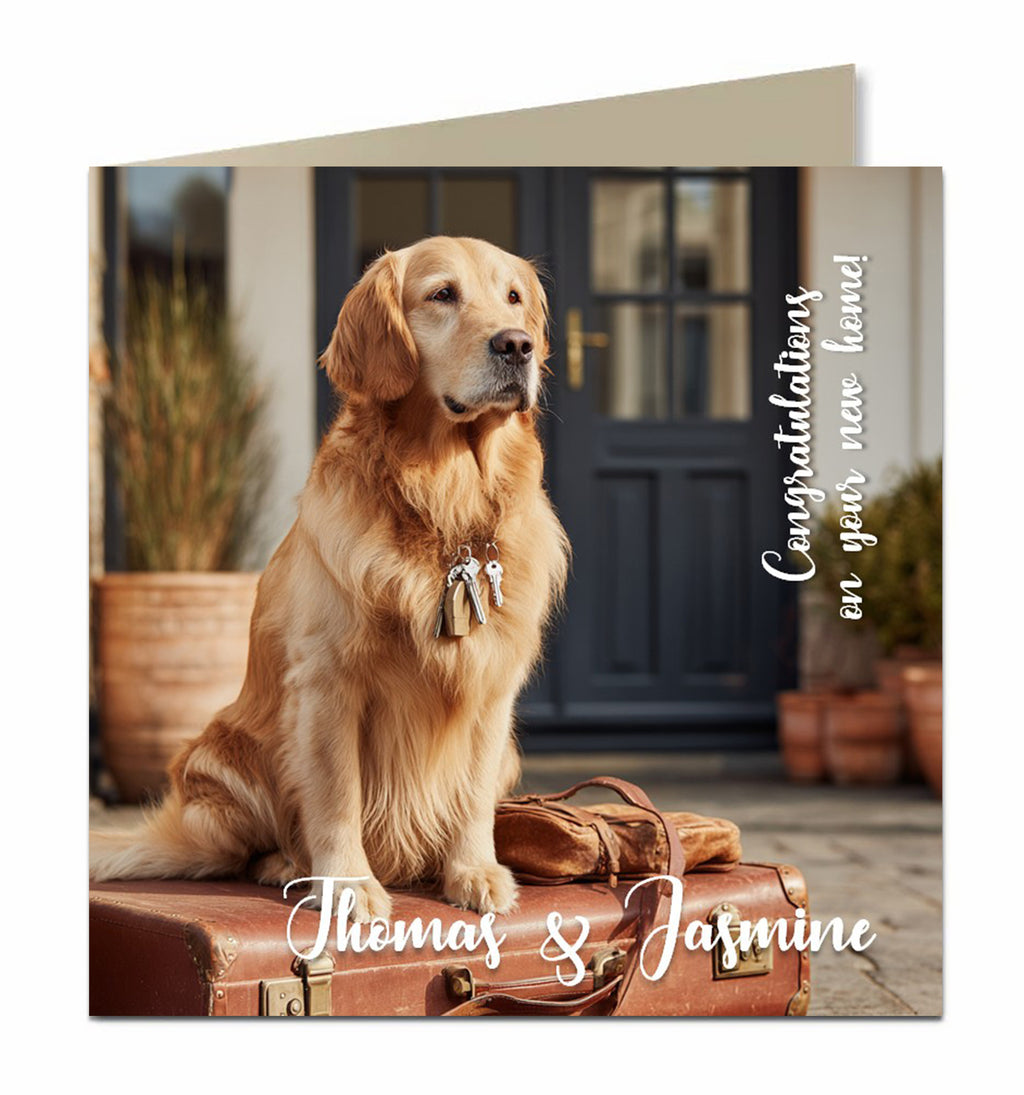 House Warming, Congratulations On Your New Home House Card, Moving, Golden Retriever