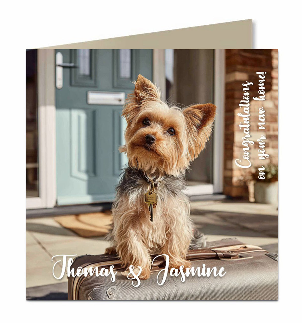 Personalised New Home Card - Yorkshire Terrier and Suitcase