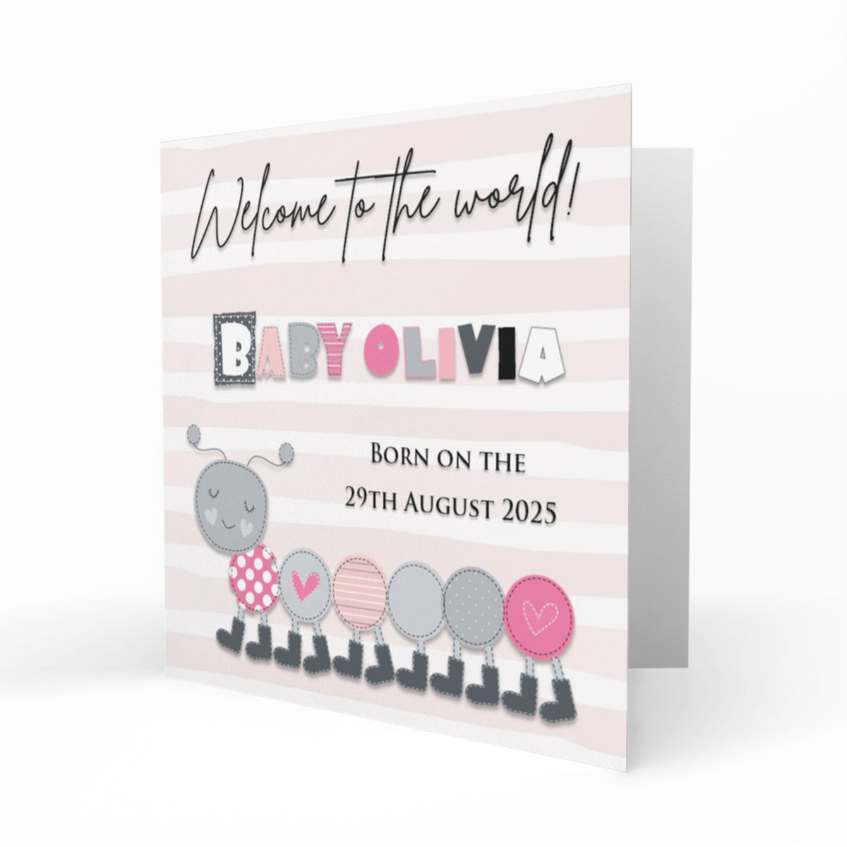 Personalised New Baby Card - Pink Caterpillar