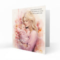 Personalised New Baby Card - Blonde Mother Holding Baby Girl