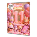 11th Birthday Card Plush Toy Girl Granddaughter Daughter Large A5 Size