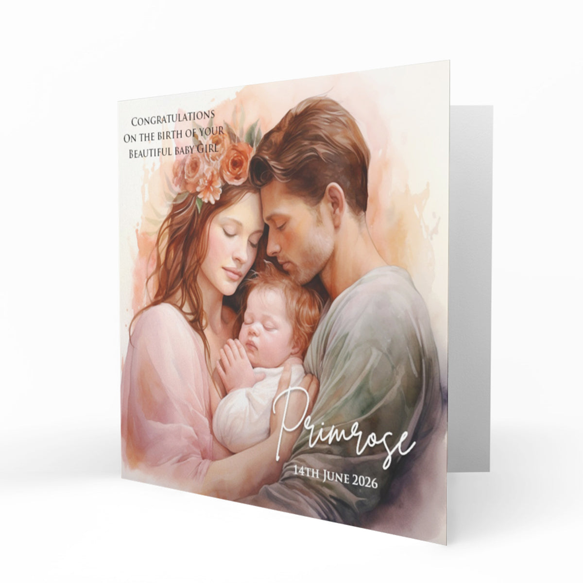 Personalised New Baby Card - Red-Haired Parents and Baby Girl