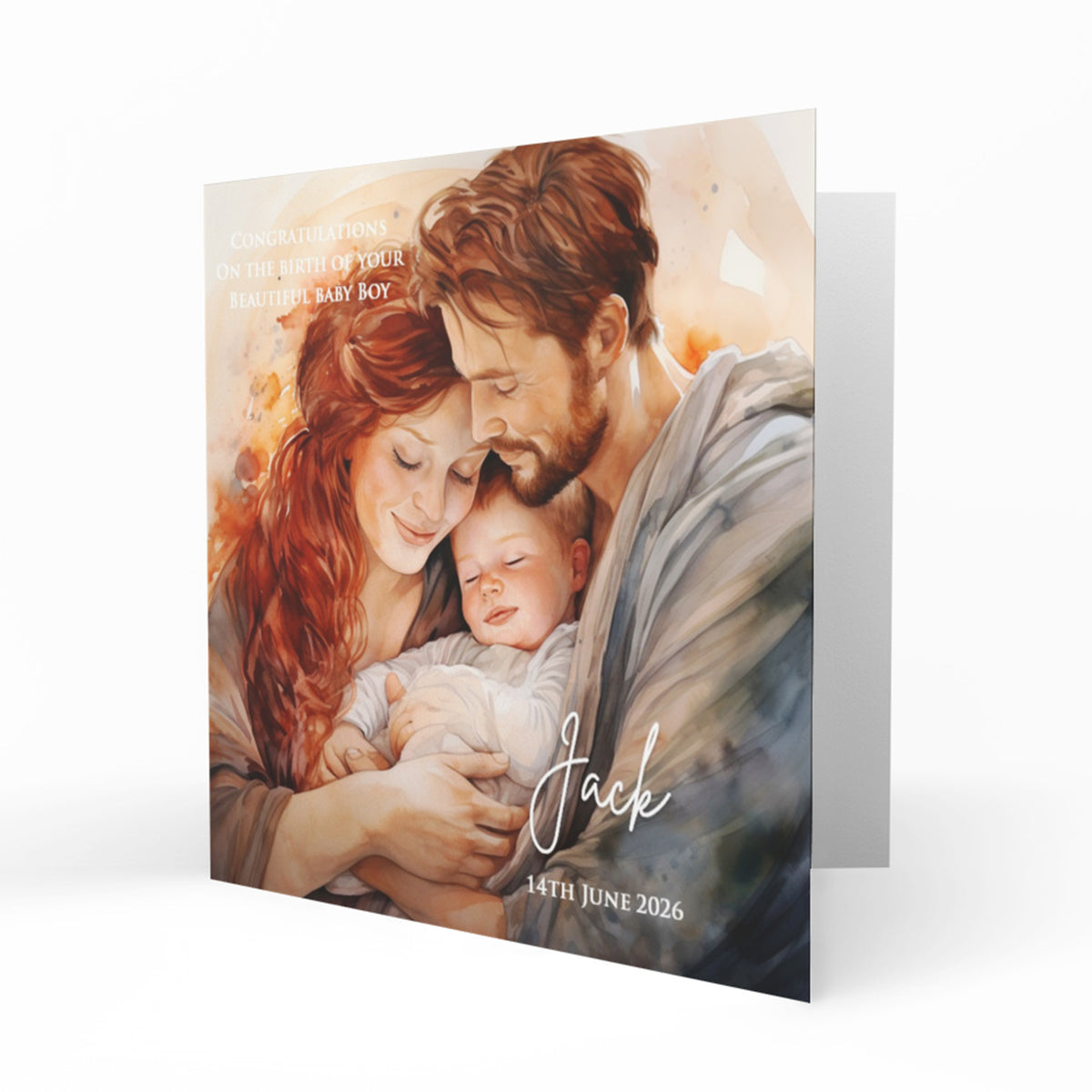 Personalised New Baby Card - Red-Haired Parents and Baby Boy