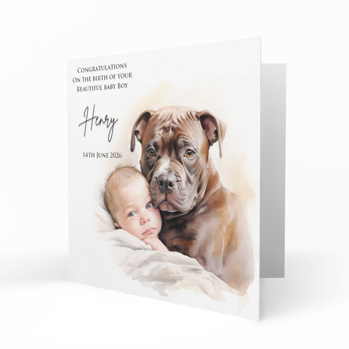 Personalised New Baby Card - Baby Boy with Dog