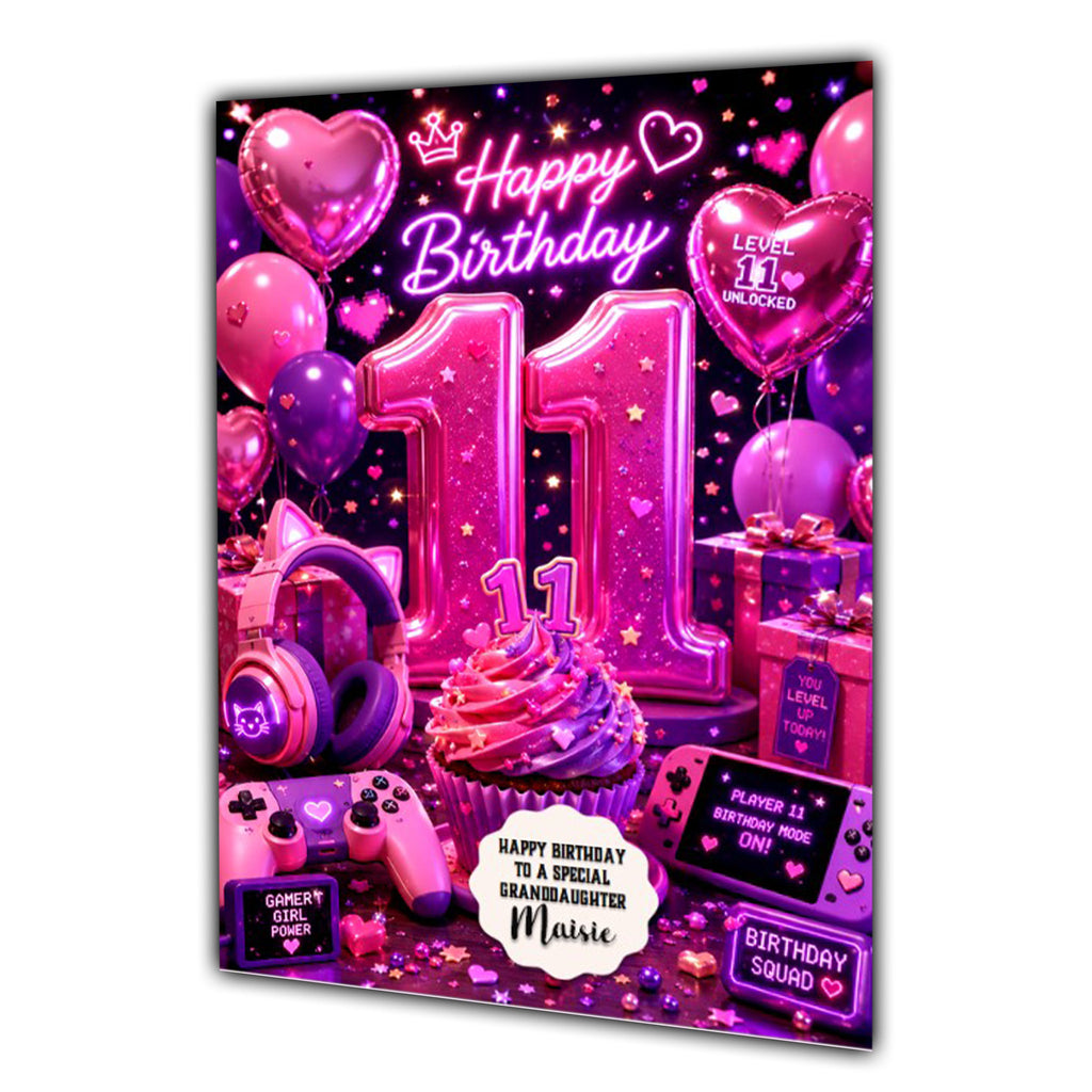 11th Birthday Card Gamer Girl Granddaughter Daughter Large A5 Size