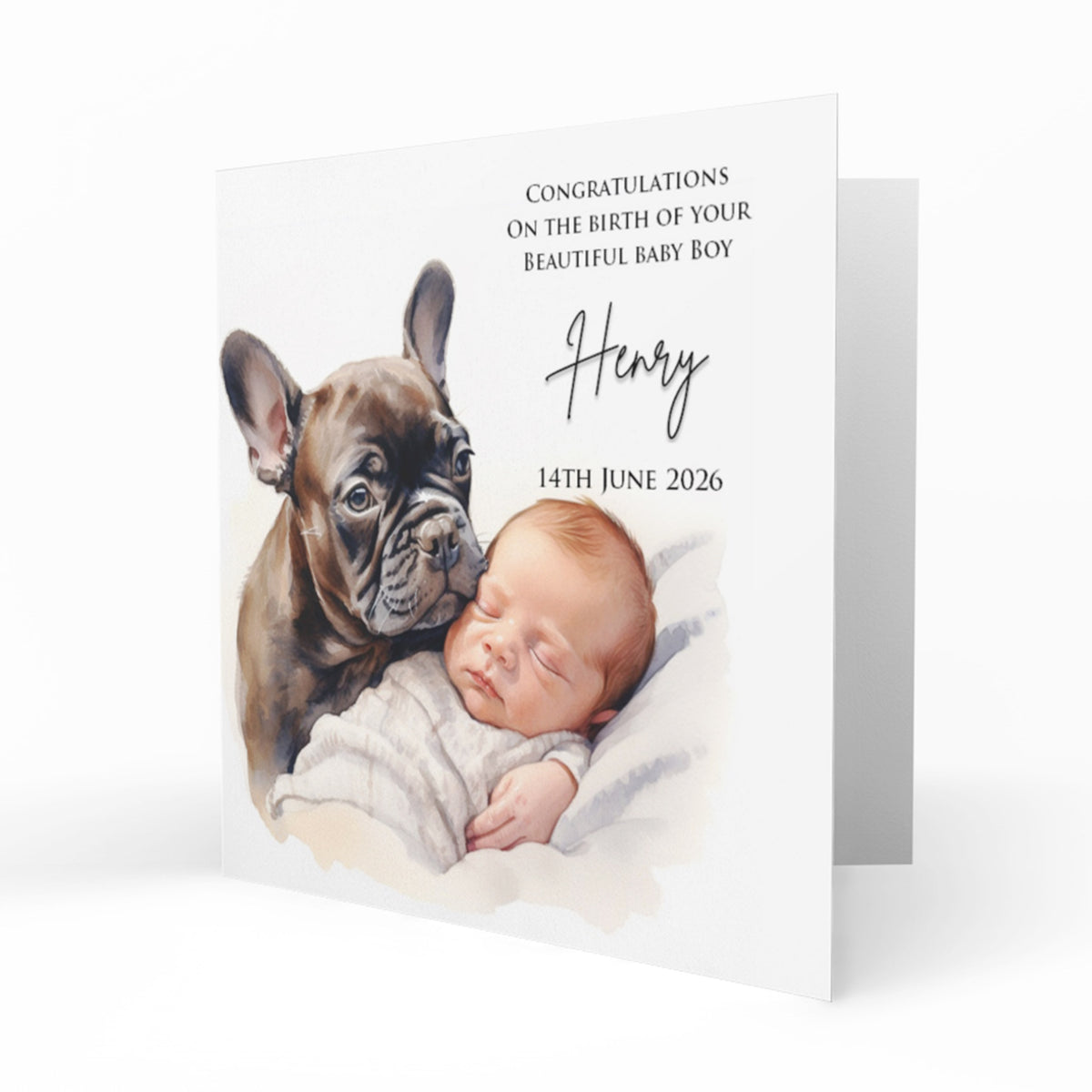 Personalised New Baby Card - Baby Boy and French Bulldog
