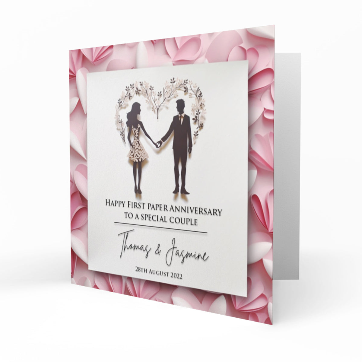 Personalised Paper Anniversary - Couple in Pink Card