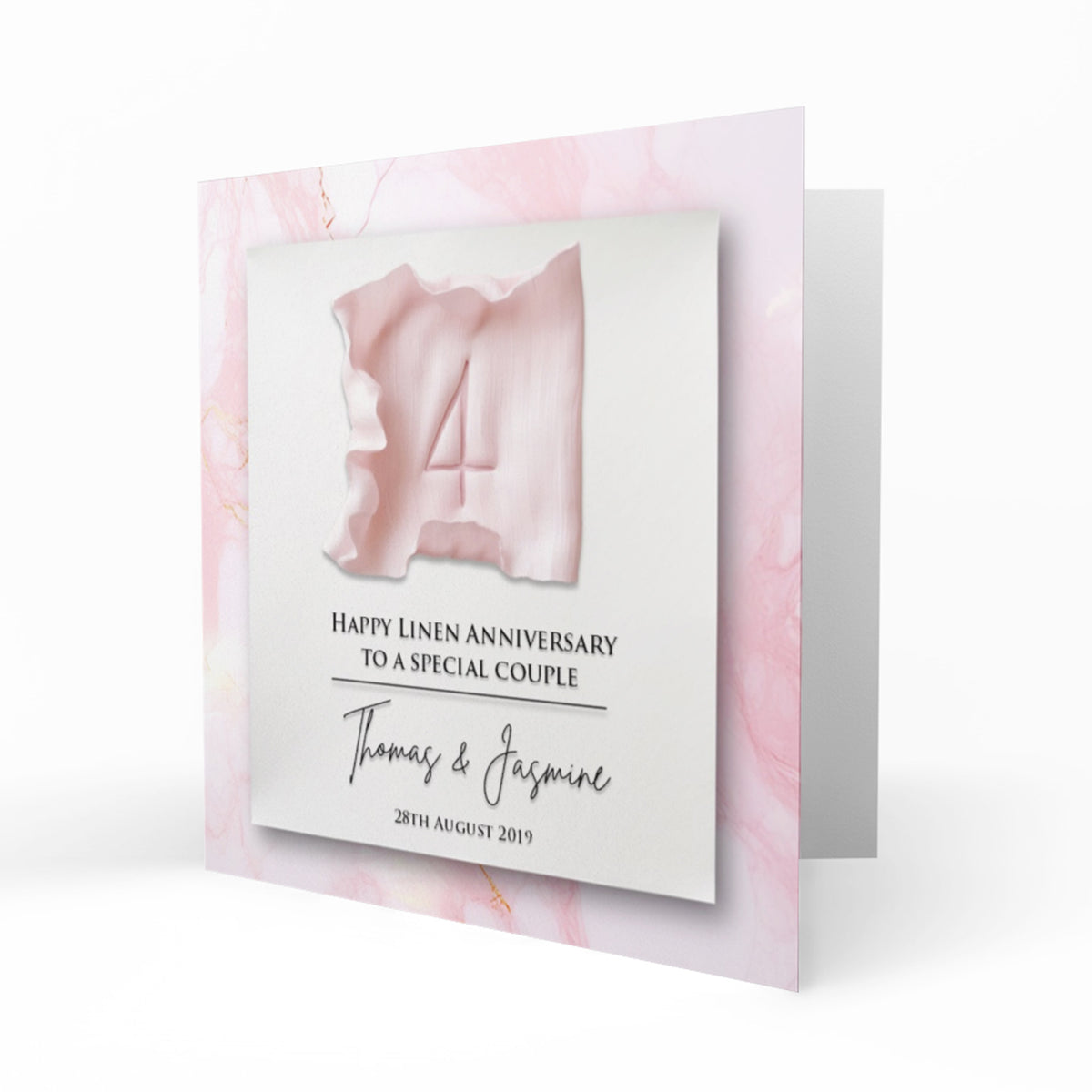 Personalised Linen Anniversary - Pink Number 4 Card
