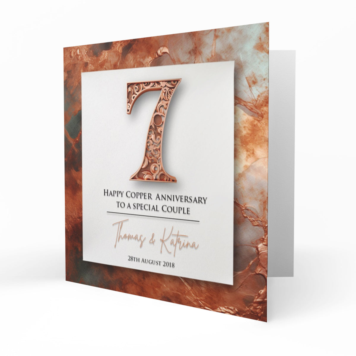 Personalised 7th Wedding Anniversary Card, Seventh, Copper, For Husband, Wife or Special Couple