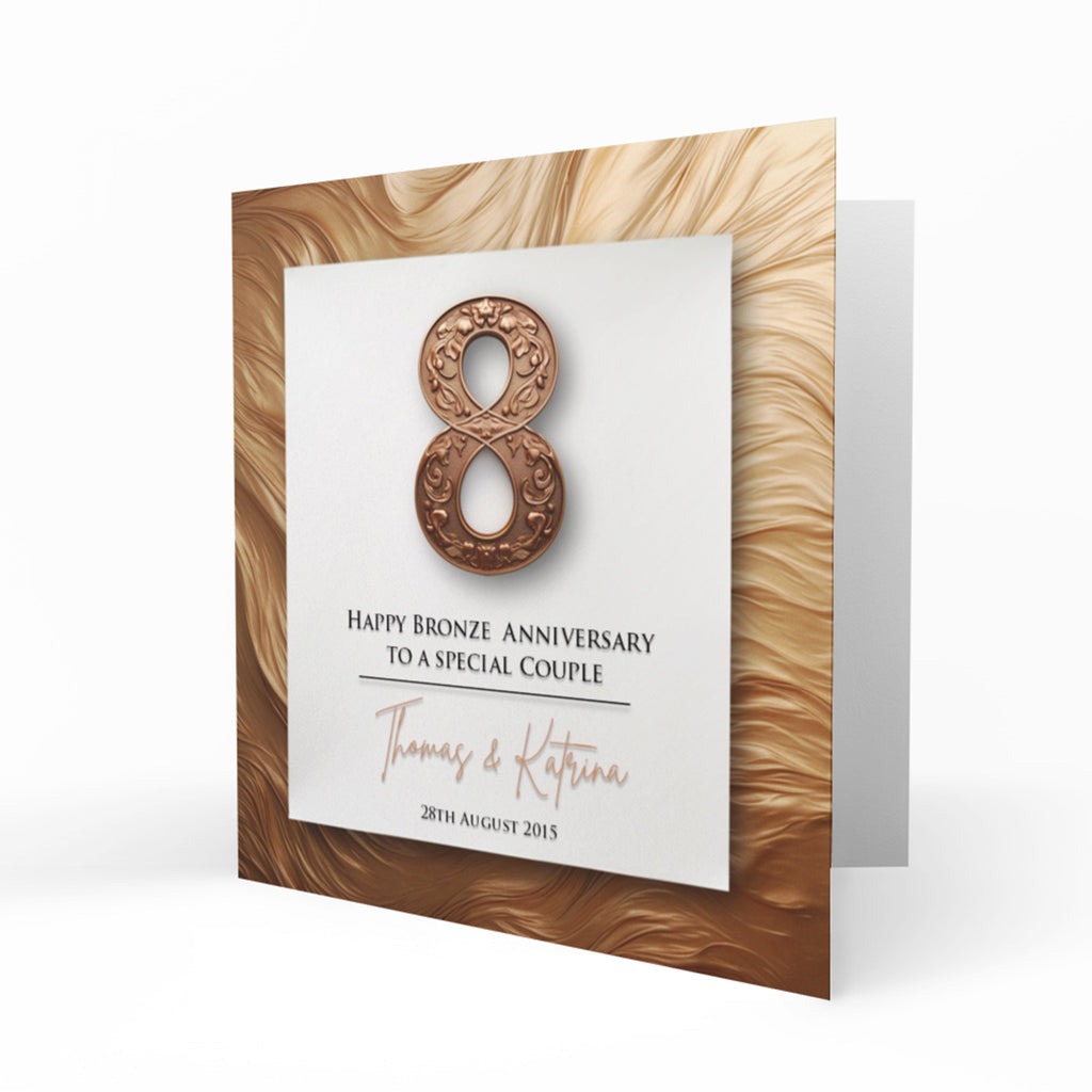 Personalised 8th Wedding Anniversary Card, Eighth, Bronze, For Husband, Wife or Special Couple