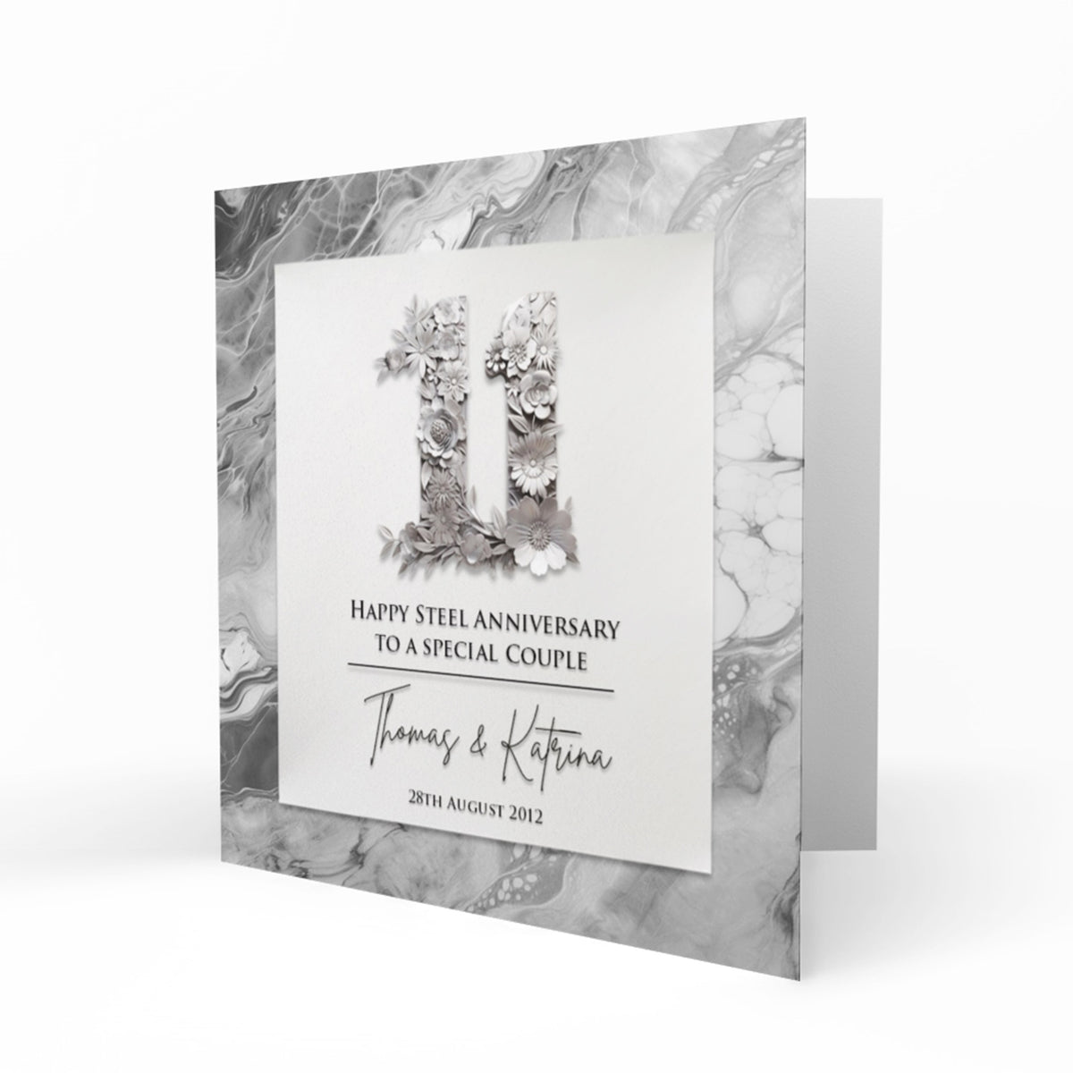 Personalised 11th Wedding Anniversary Card, Steel, For Husband, Wife or Special Couple