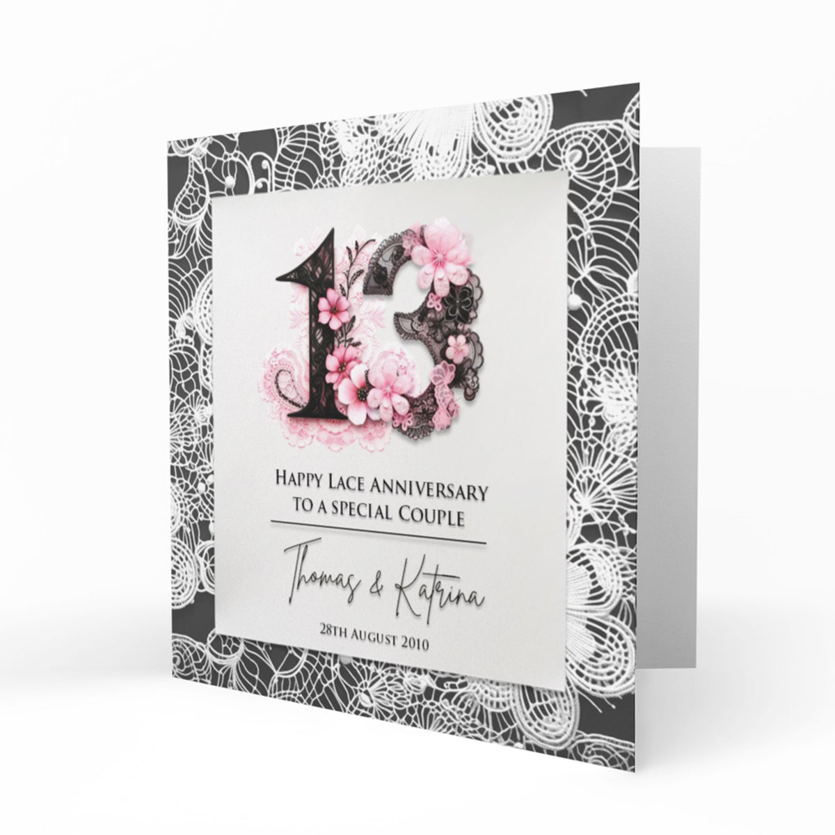Personalised 13th Wedding Anniversary Card, Lace, For Husband, Wife or Special Couple
