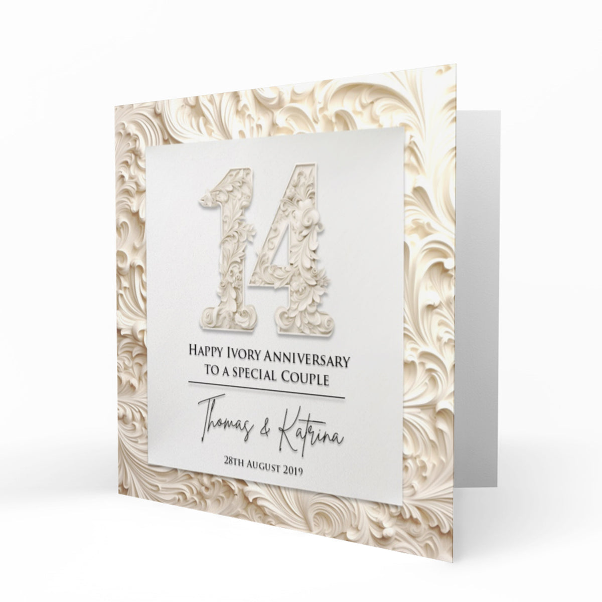 Personalised Ivory Anniversary - Number 14 Card