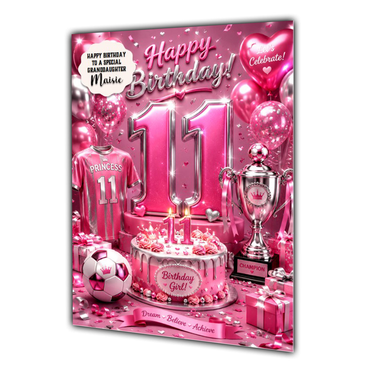 11th Birthday Card Football Girl Granddaughter Daughter Large A5 Size