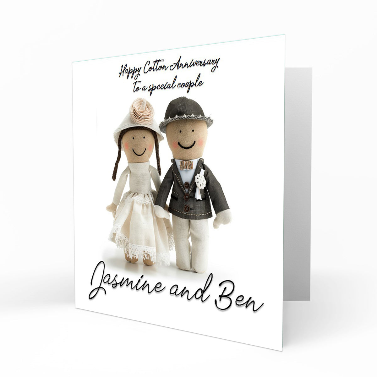 Personalised Cotton Anniversary - Fabric Doll Couple Card
