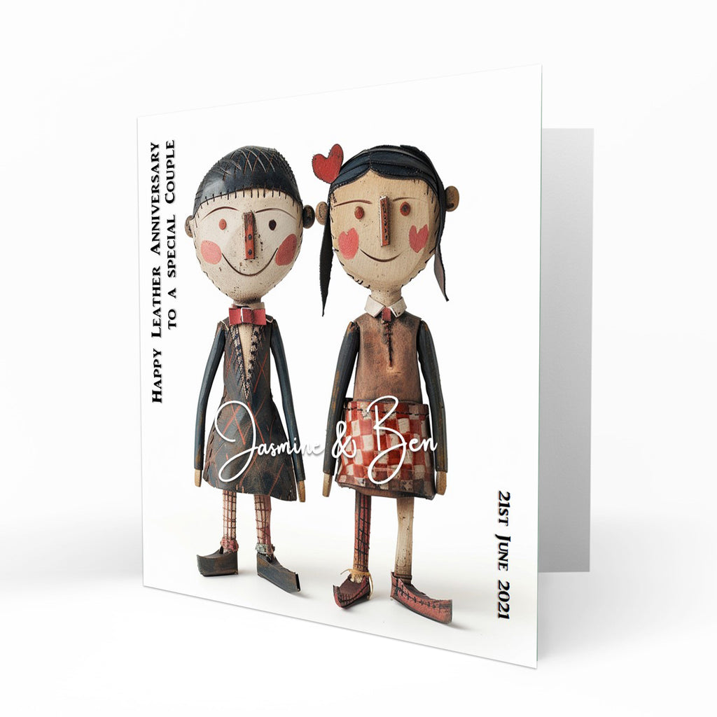 Personalised Leather Anniversary - Doll Couple Card