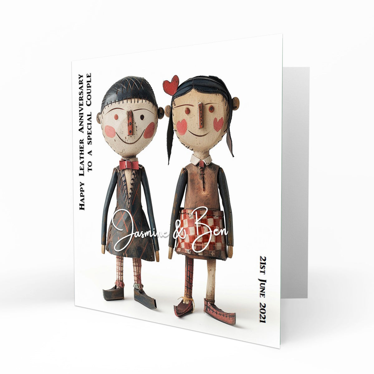 Personalised Leather Anniversary - Doll Couple Card