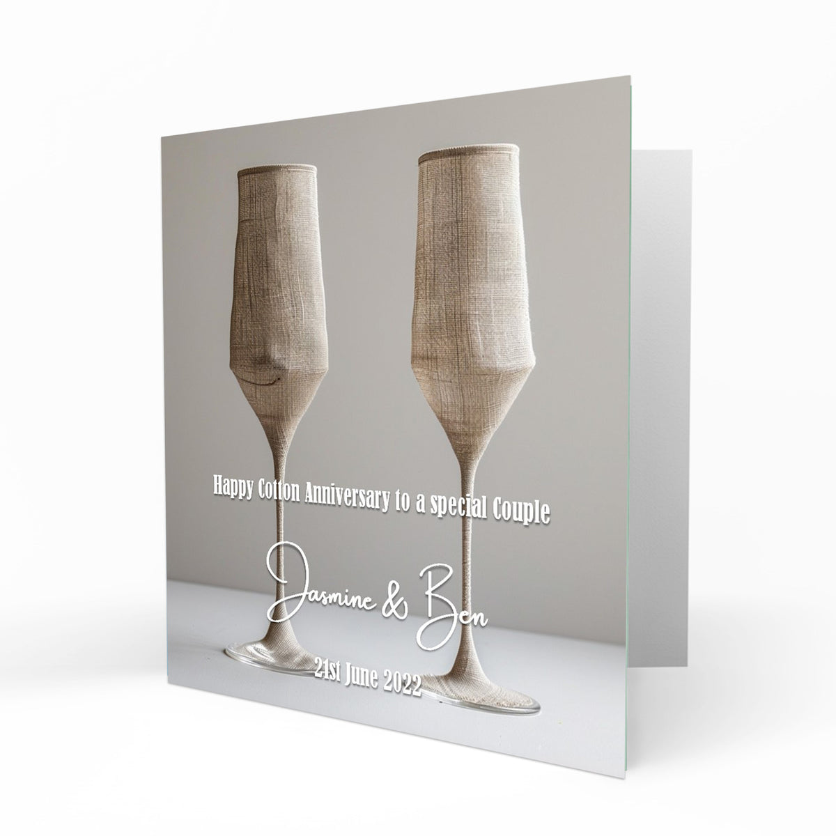 Personalised Cotton Anniversary - Champagne Glasses Card