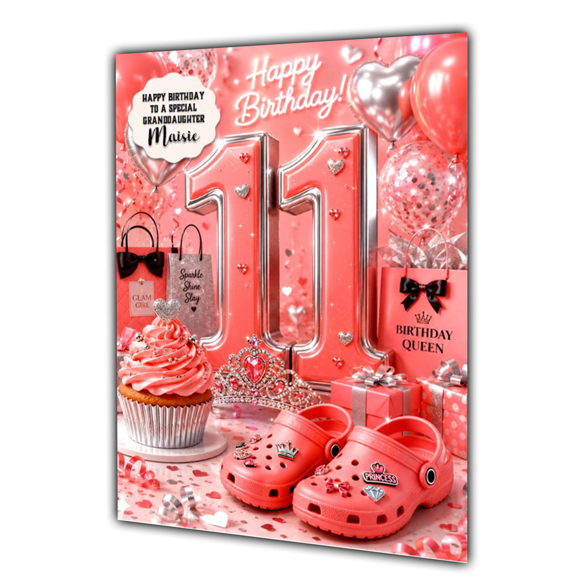 11th Birthday Card Shoes Girl Granddaughter Daughter Niece Large A5 Size