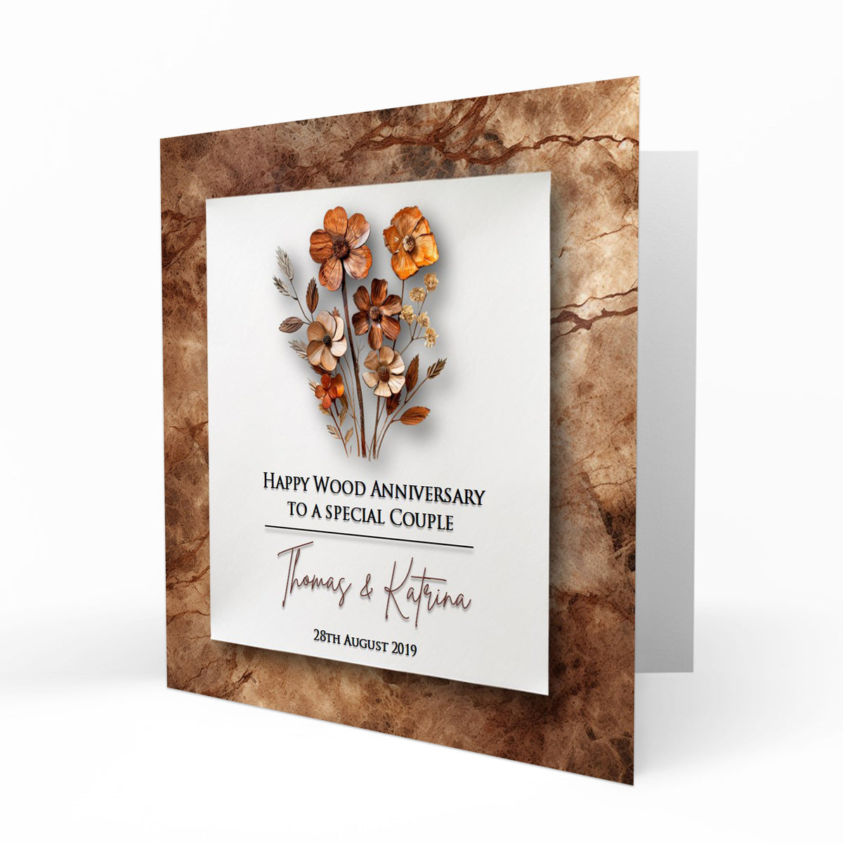 Personalised Wood Anniversary - Floral Number 5 Card