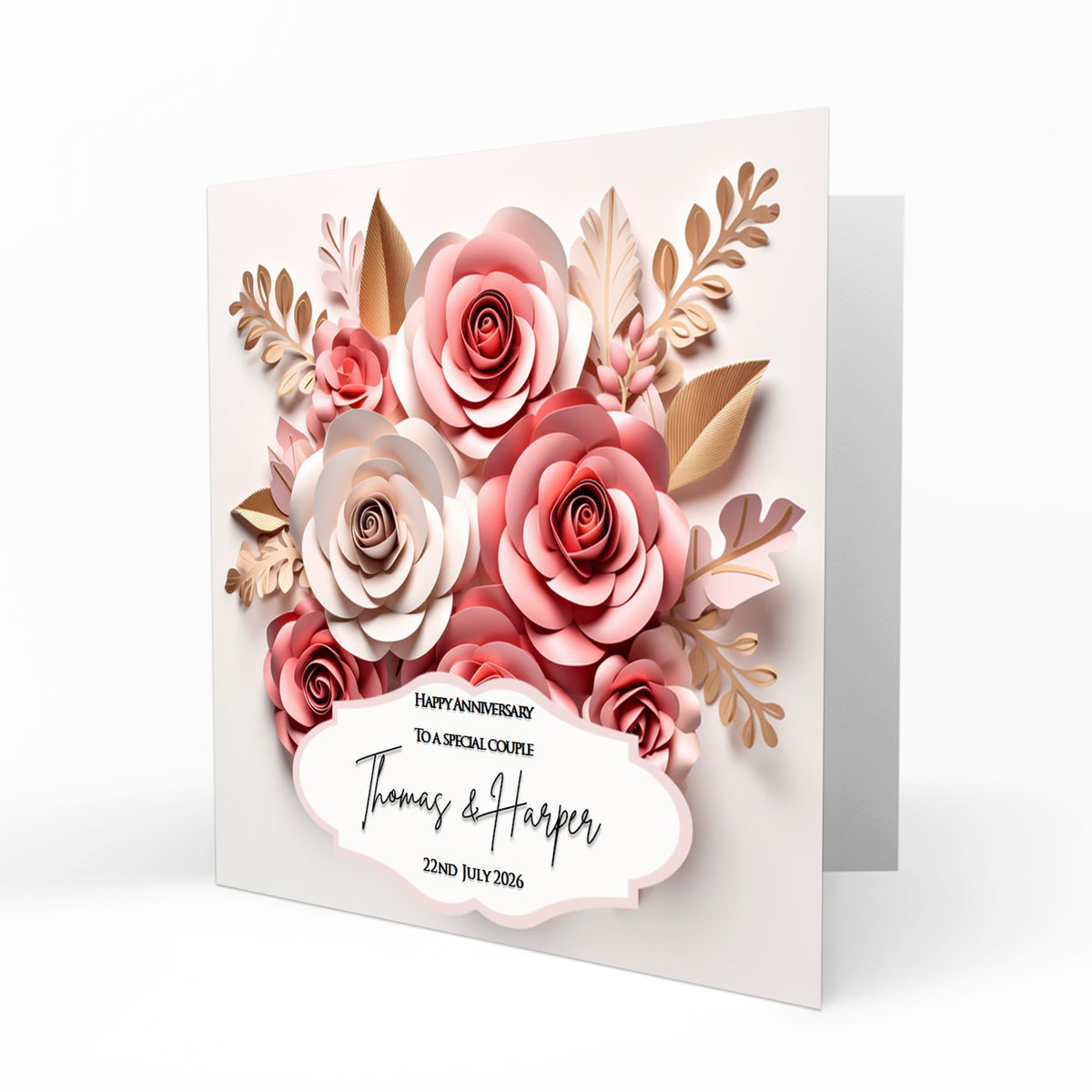 Personalised Anniversary - Pink Roses Card
