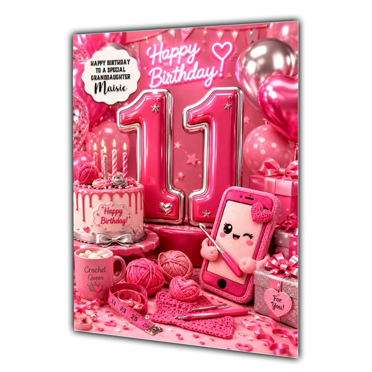 11th Birthday Card Crochet Girl Granddaughter Daughter Niece Large A5 Size