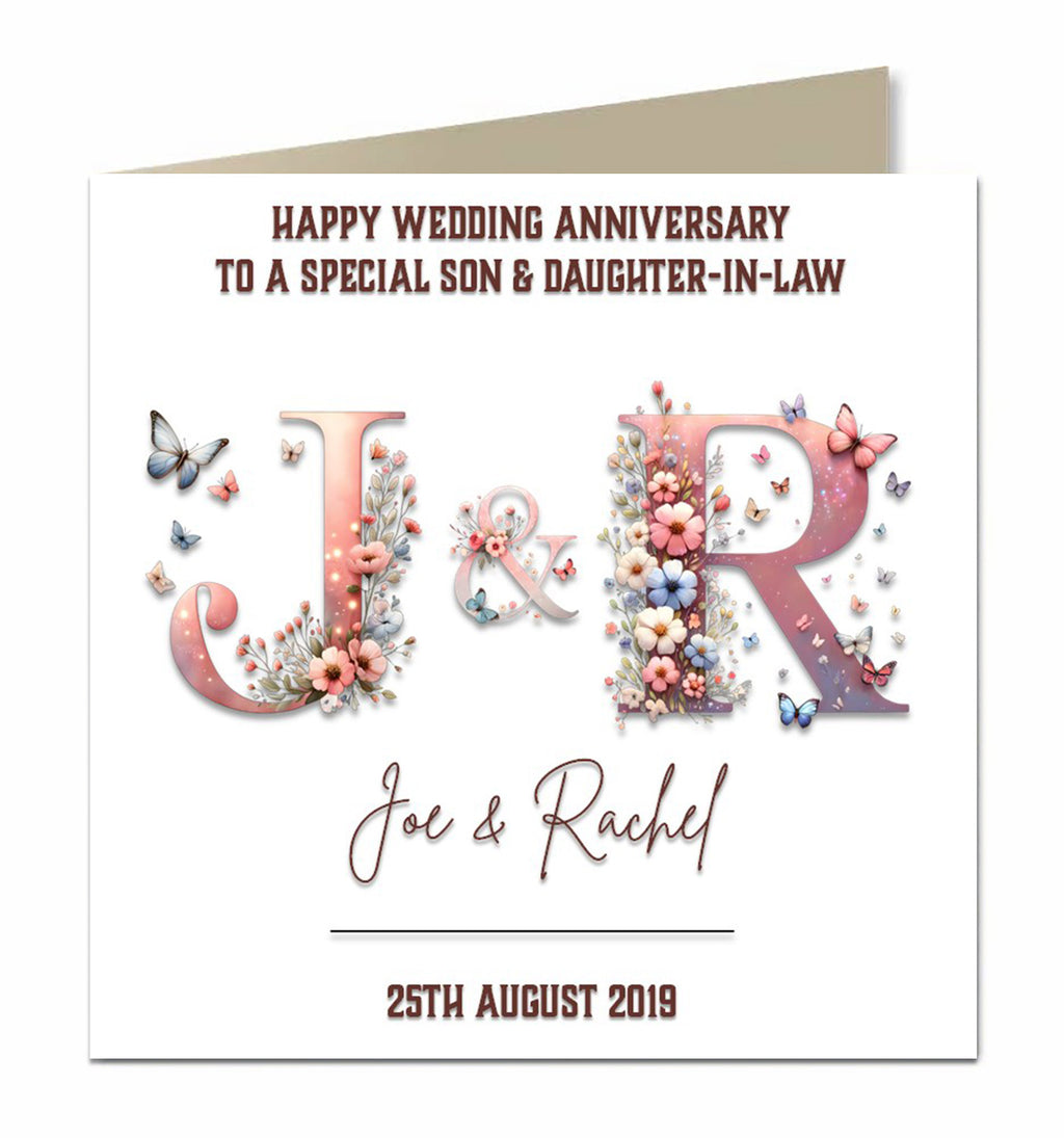 Personalised Anniversary - Floral Initials Card