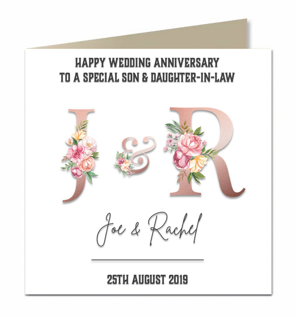 Personalised Anniversary - Pink Floral Initials Card