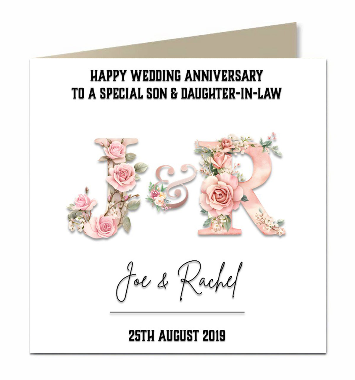 Personalised Anniversary - Rose Initials Card