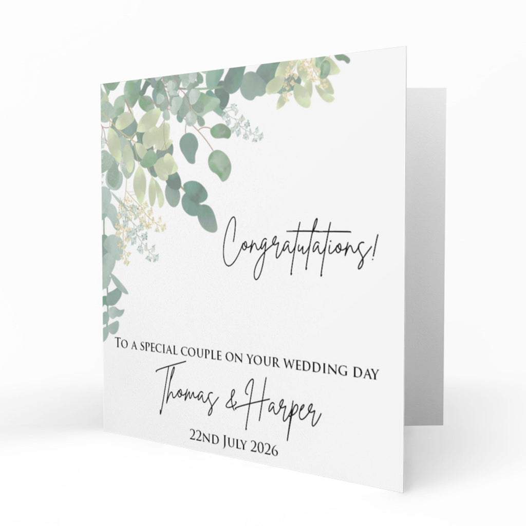 Personalised Wedding Day Card - Green Foliage Border