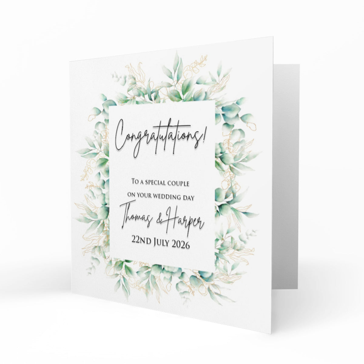 Personalised Wedding Day Card - Green Floral Frame