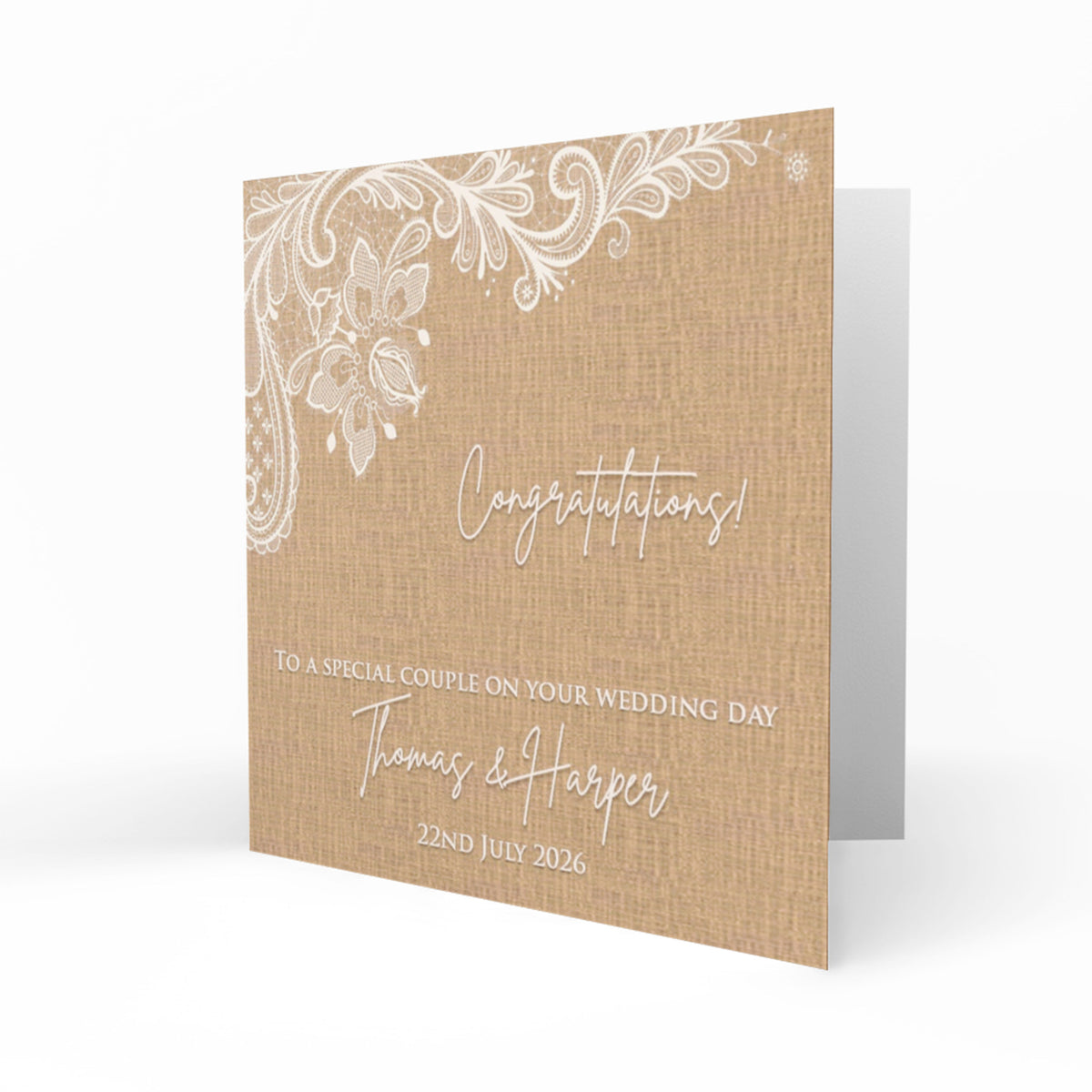 Personalised Wedding Day Card - Rustic Lace Pattern