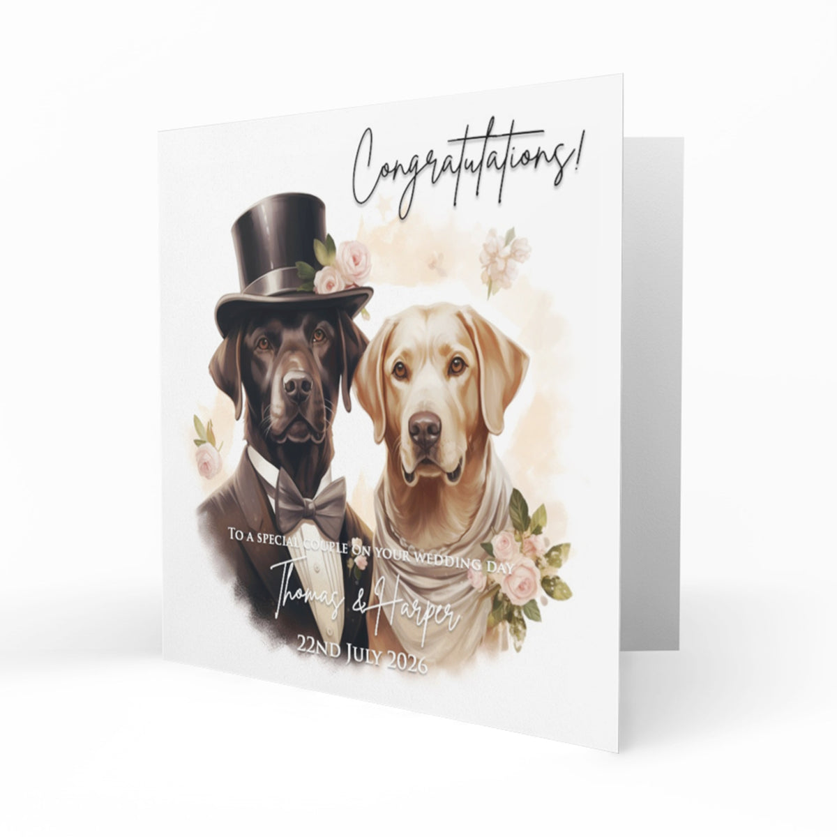 Personalised Wedding Day Card - Labrador Couple with Top Hat