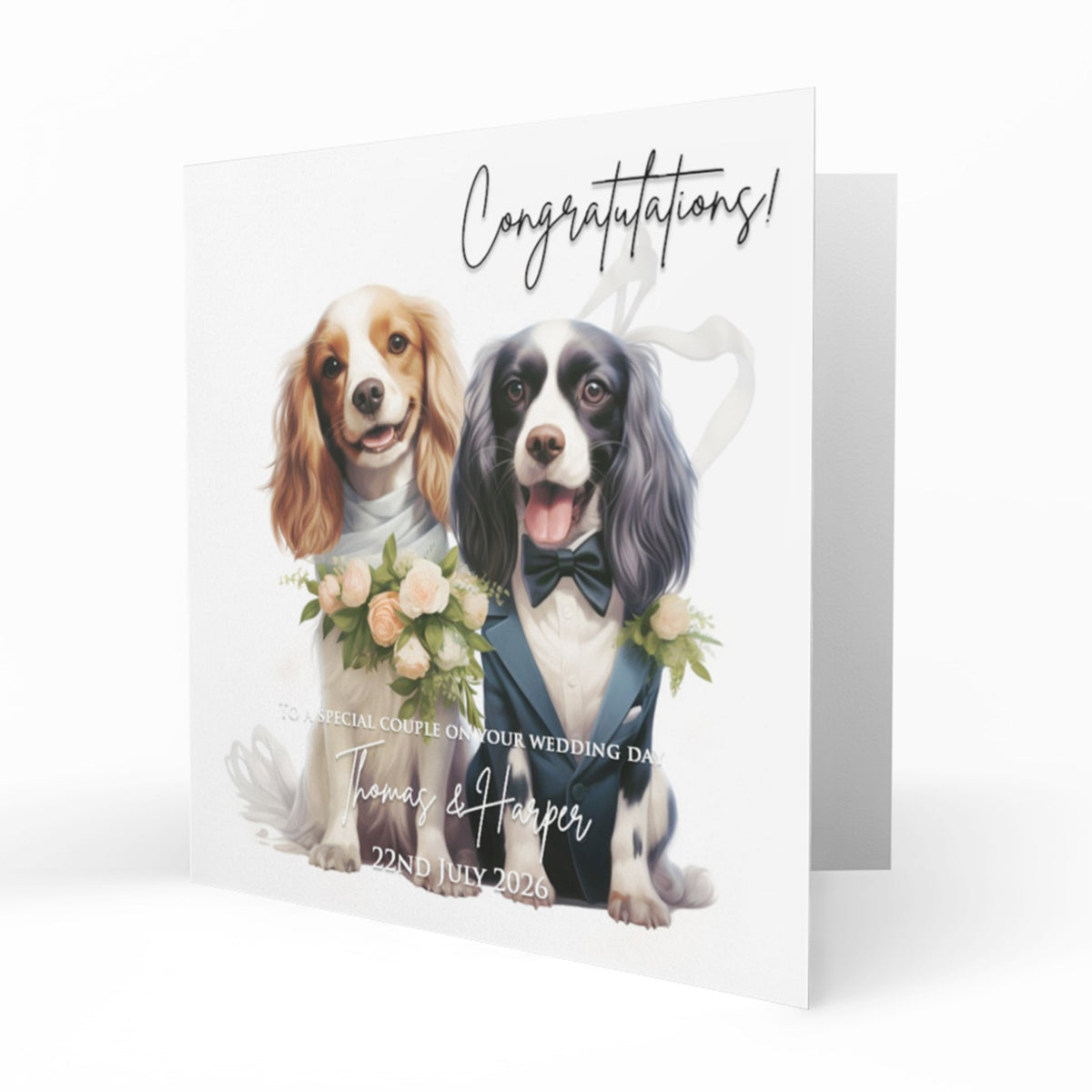 Personalised Wedding Day Card - Spaniel Wedding Couple