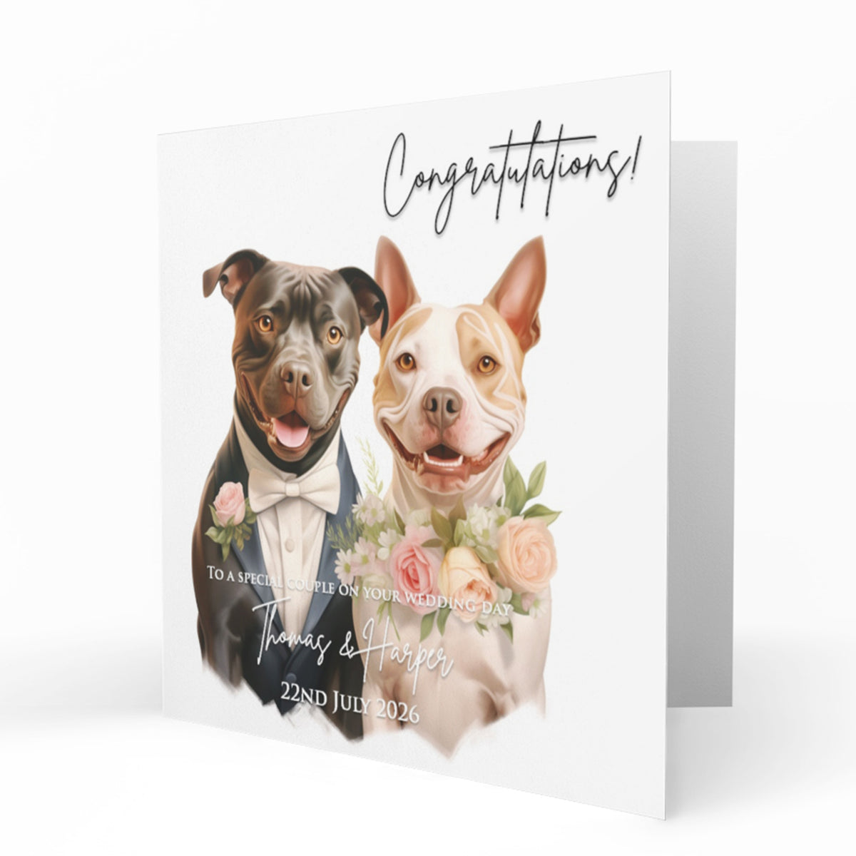 Personalised Wedding Day Card - Staffordshire Terrier Wedding Couple