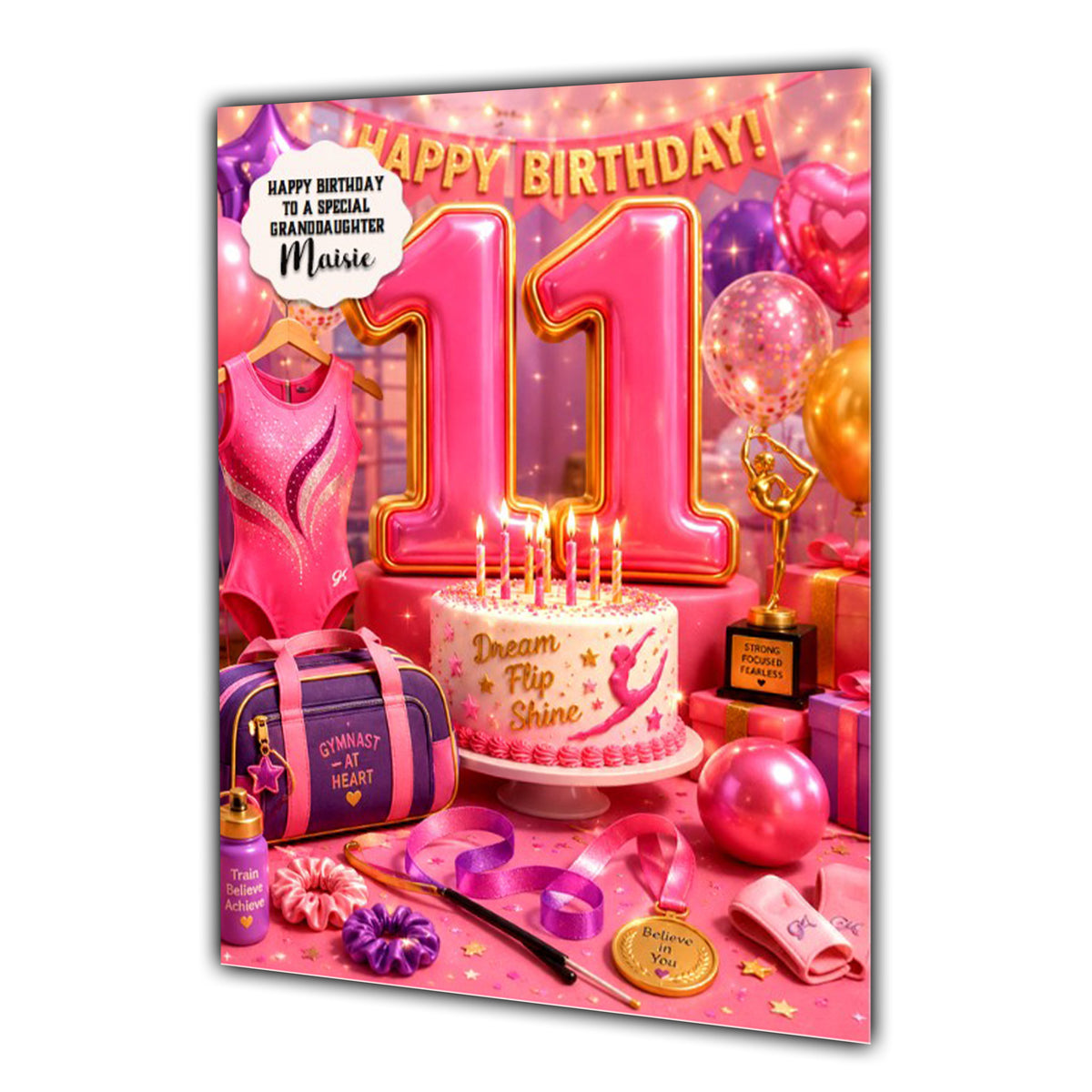 11th Birthday Card Gymnastics Girl Granddaughter Daughter Large A5 Size