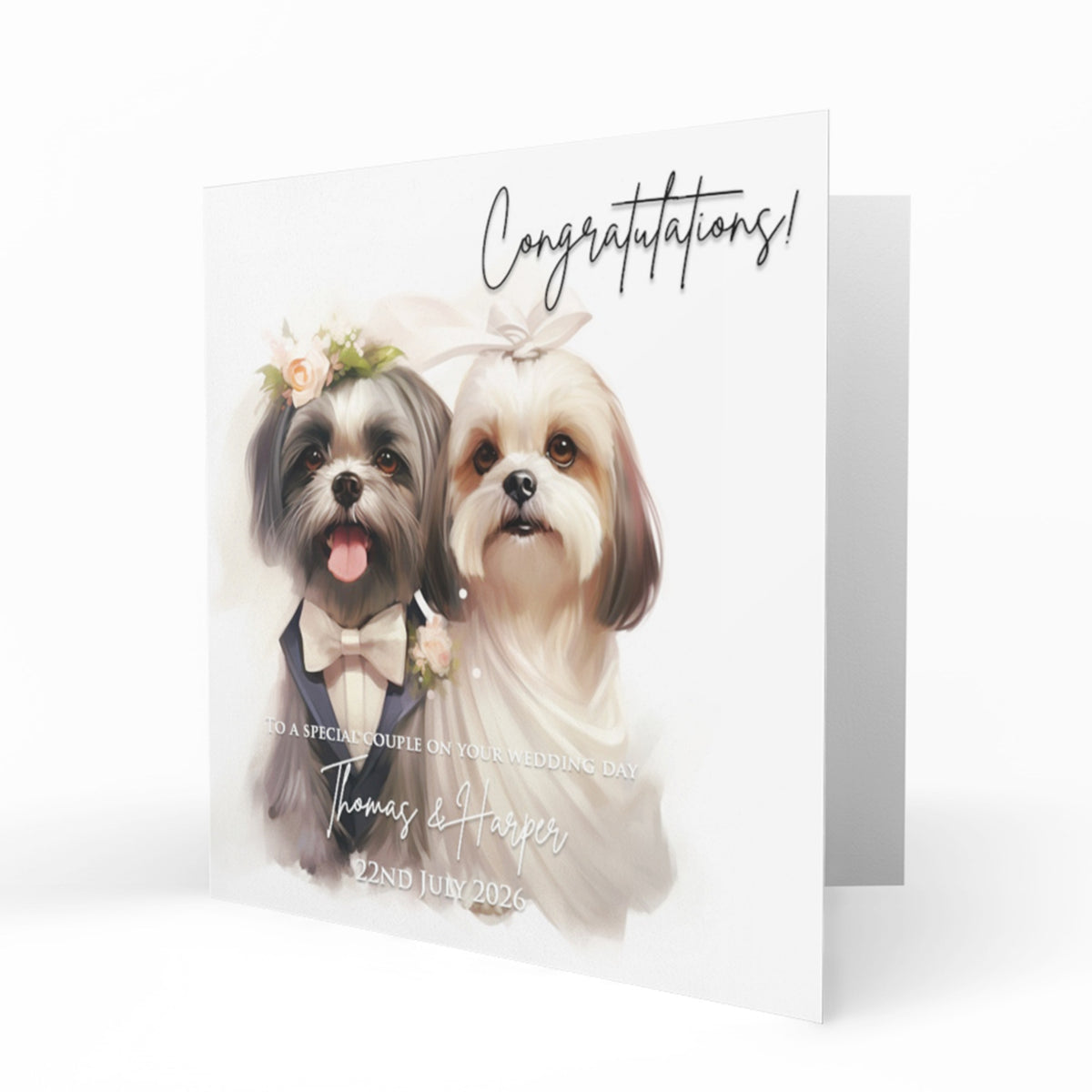 Personalised Wedding Day Card - Fluffy Dog Wedding Couple