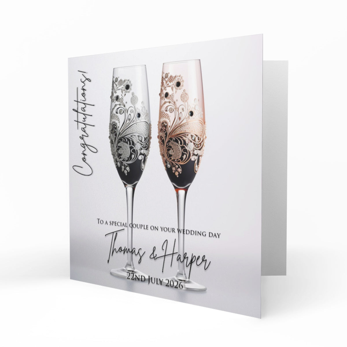 Personalised Wedding Day Card - Decorative Champagne Flutes
