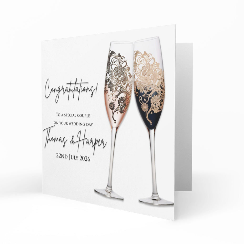 Personalised Wedding Day Card - Gold and Silver Champagne Flutes
