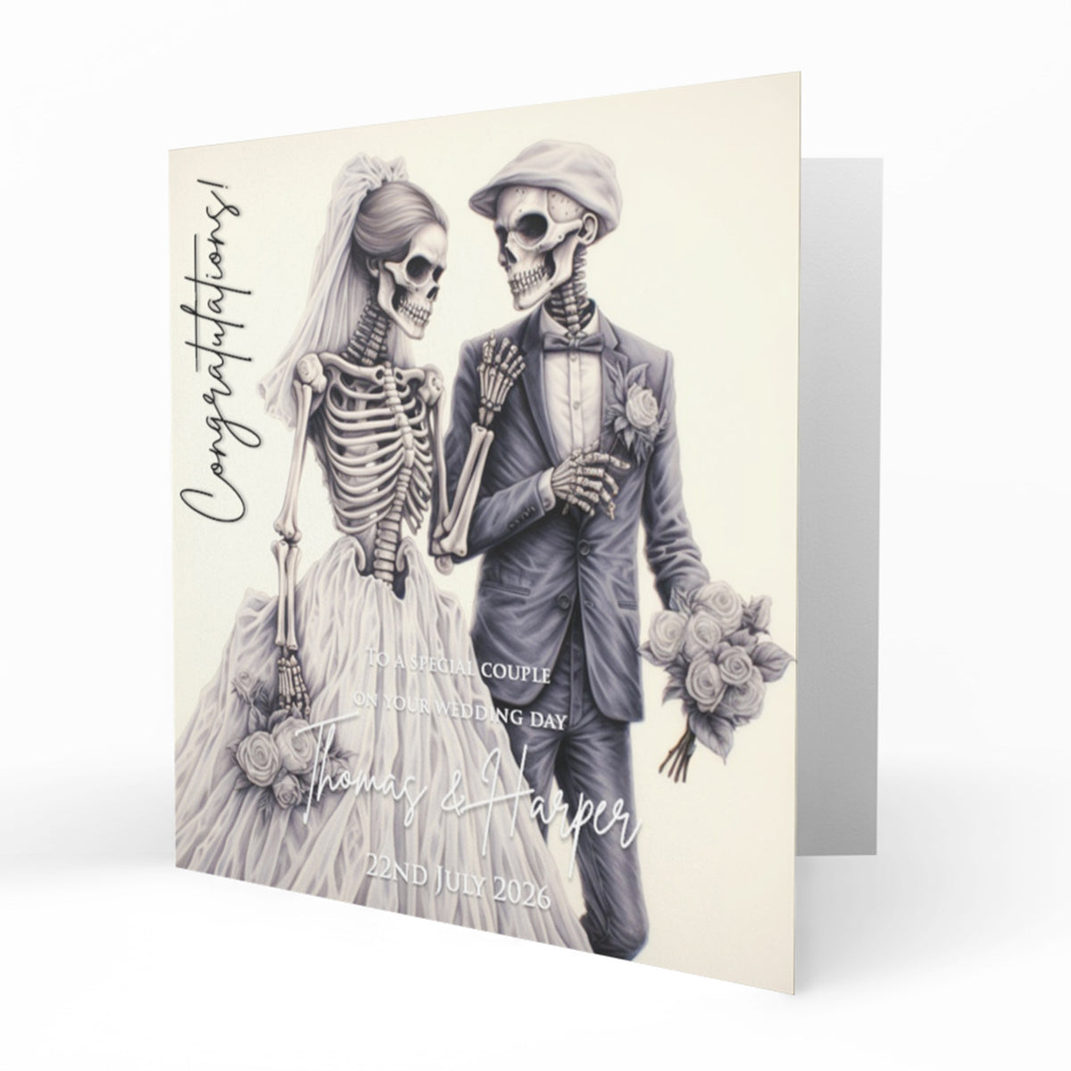 Personalised Wedding Day Card - Skeleton Bride and Groom