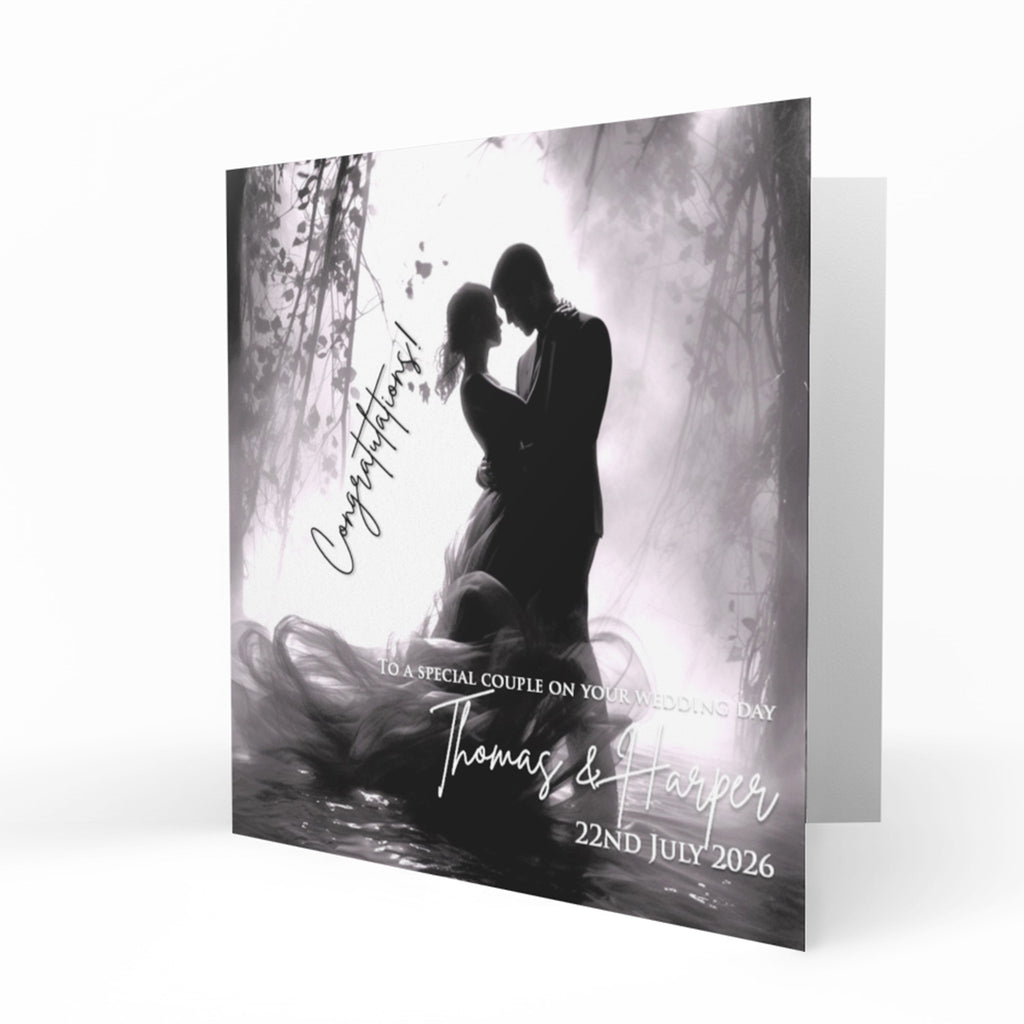Personalised Wedding Day Card - Romantic Couple Silhouette