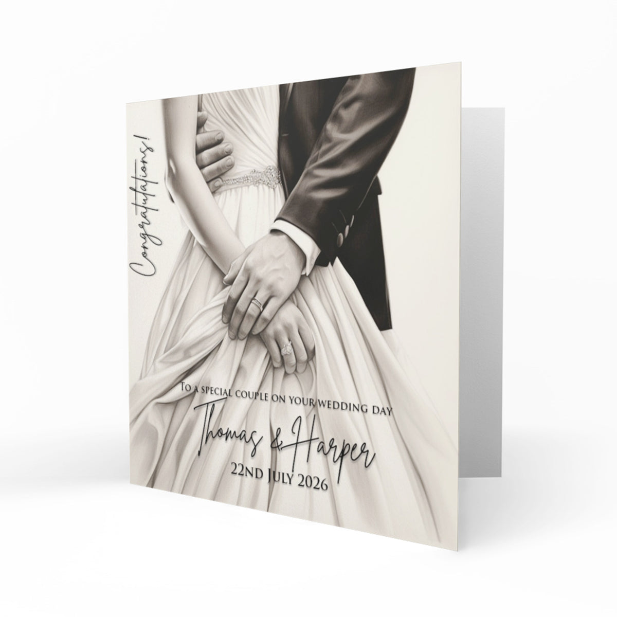 Personalised Wedding Day Card - Bride and Groom Holding Hands