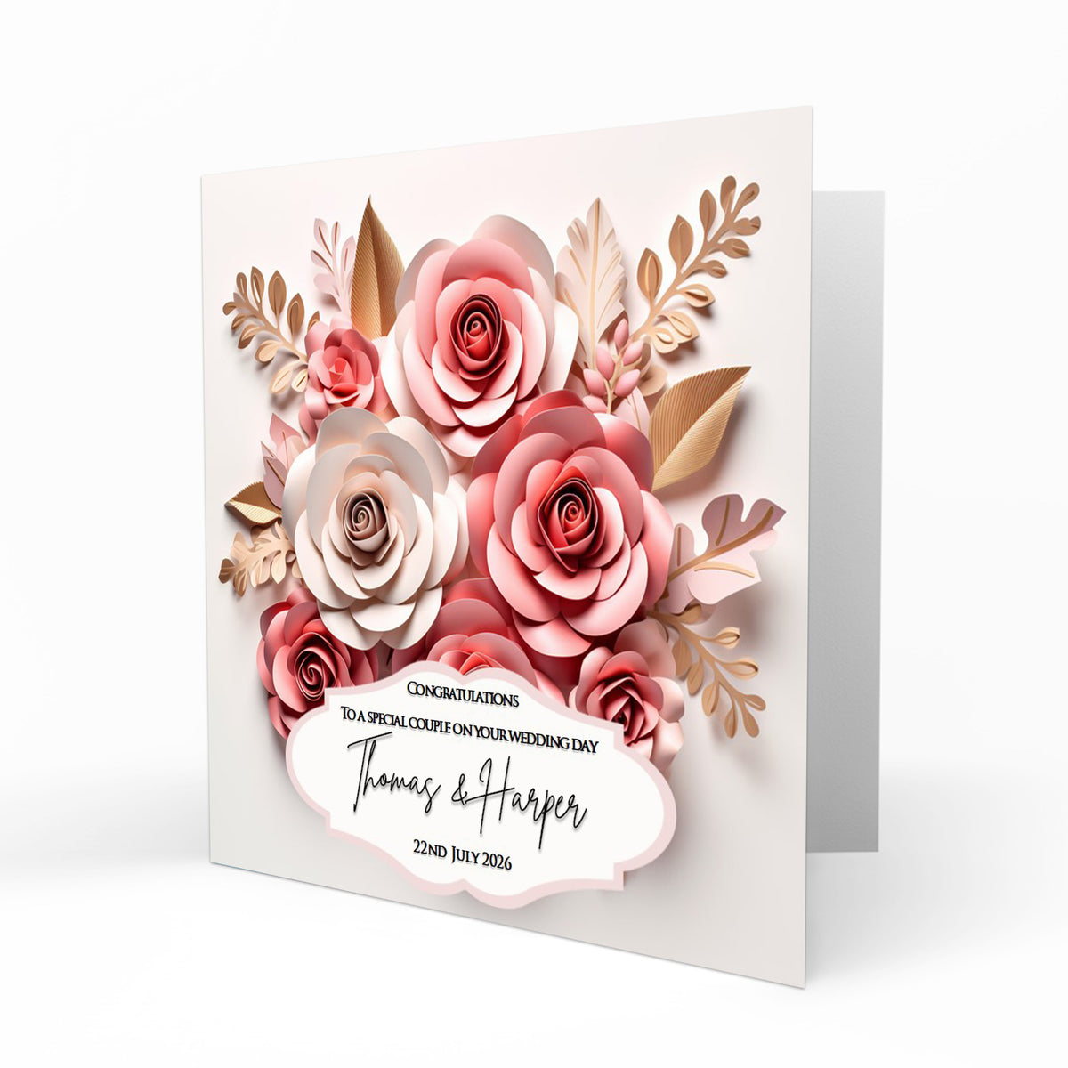 Personalised Wedding Day Card - Pink Roses