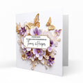 Personalised Wedding Day Card, Congratulations, Lilac Floral Roses & Butterflies