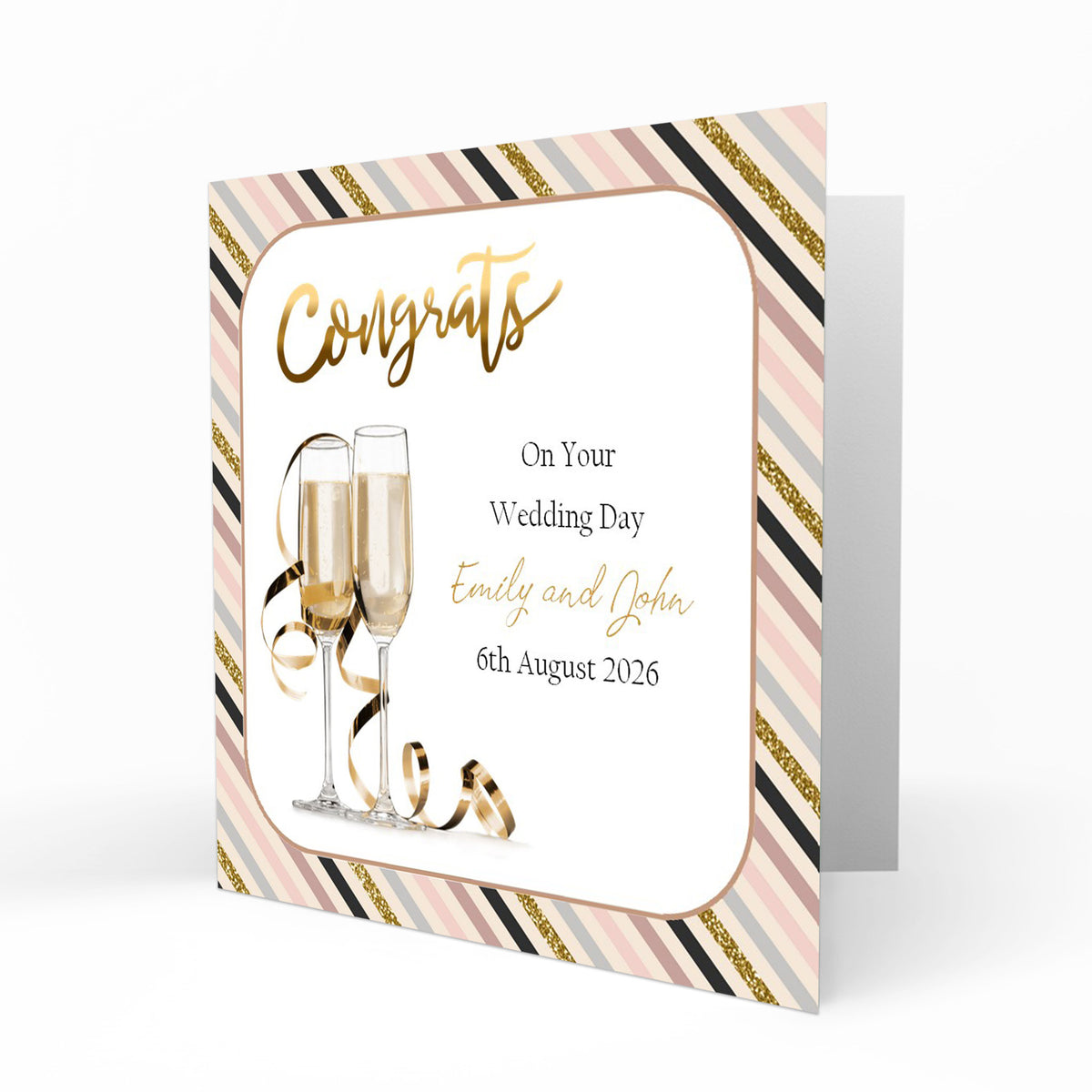 Personalised Wedding Day Card - Champagne and Gold Stripes