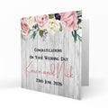 Personalised Wedding Day Card - Pink Roses and Rustic Wood