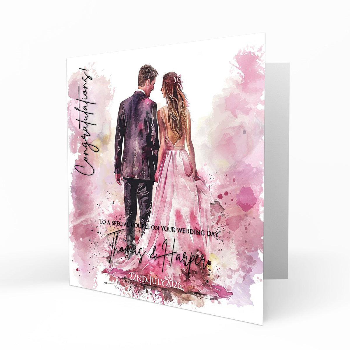 Personalised Wedding Day Card, Congratulations, Dusky Pink Abstract Modern Bride & Groom