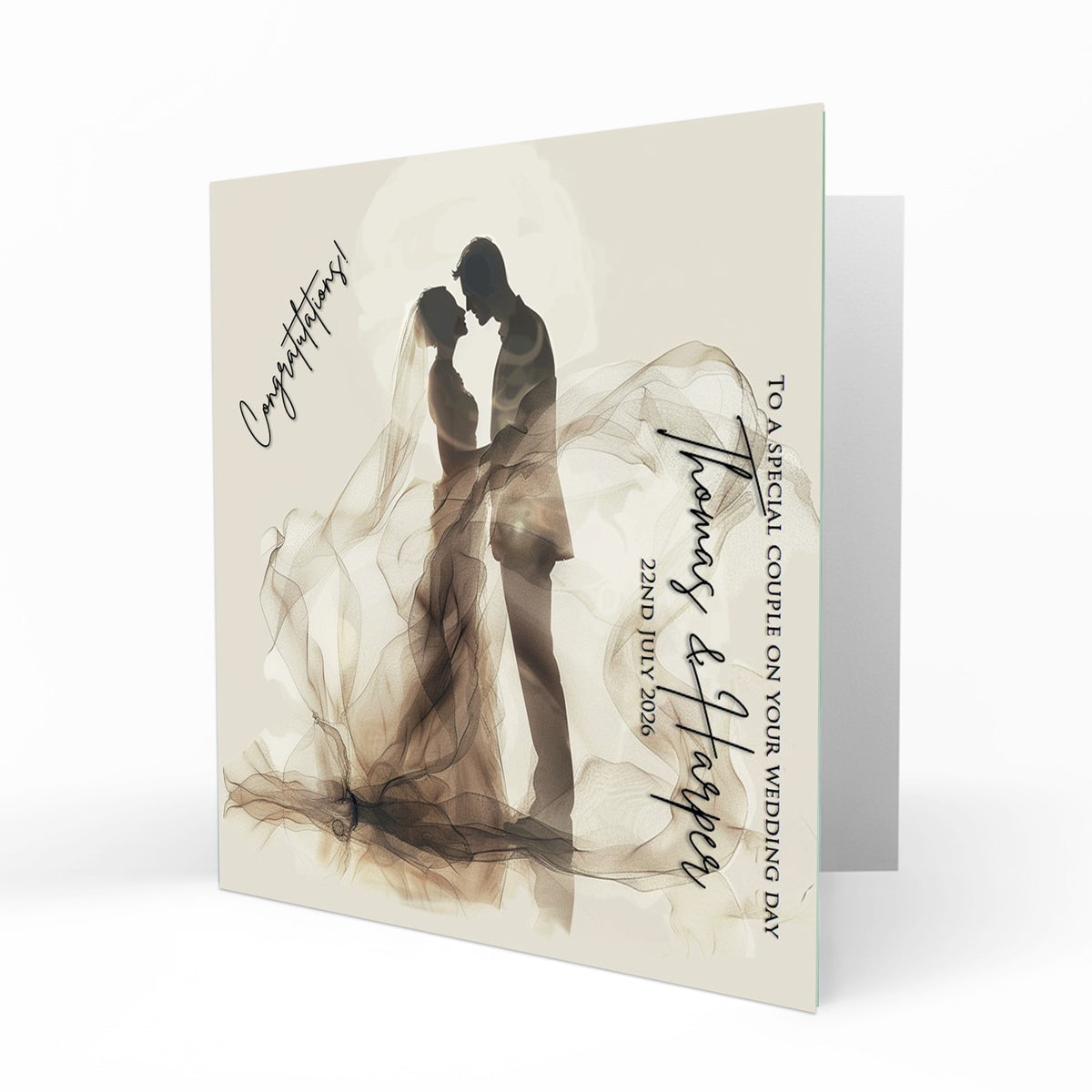 Personalised Wedding Day Card, Congratulations, Modern Abstract Bride & Groom