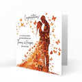 Personalised Wedding Day Card, Congratulations, Modern Abstract Orange Butterflies, Bride & Groom