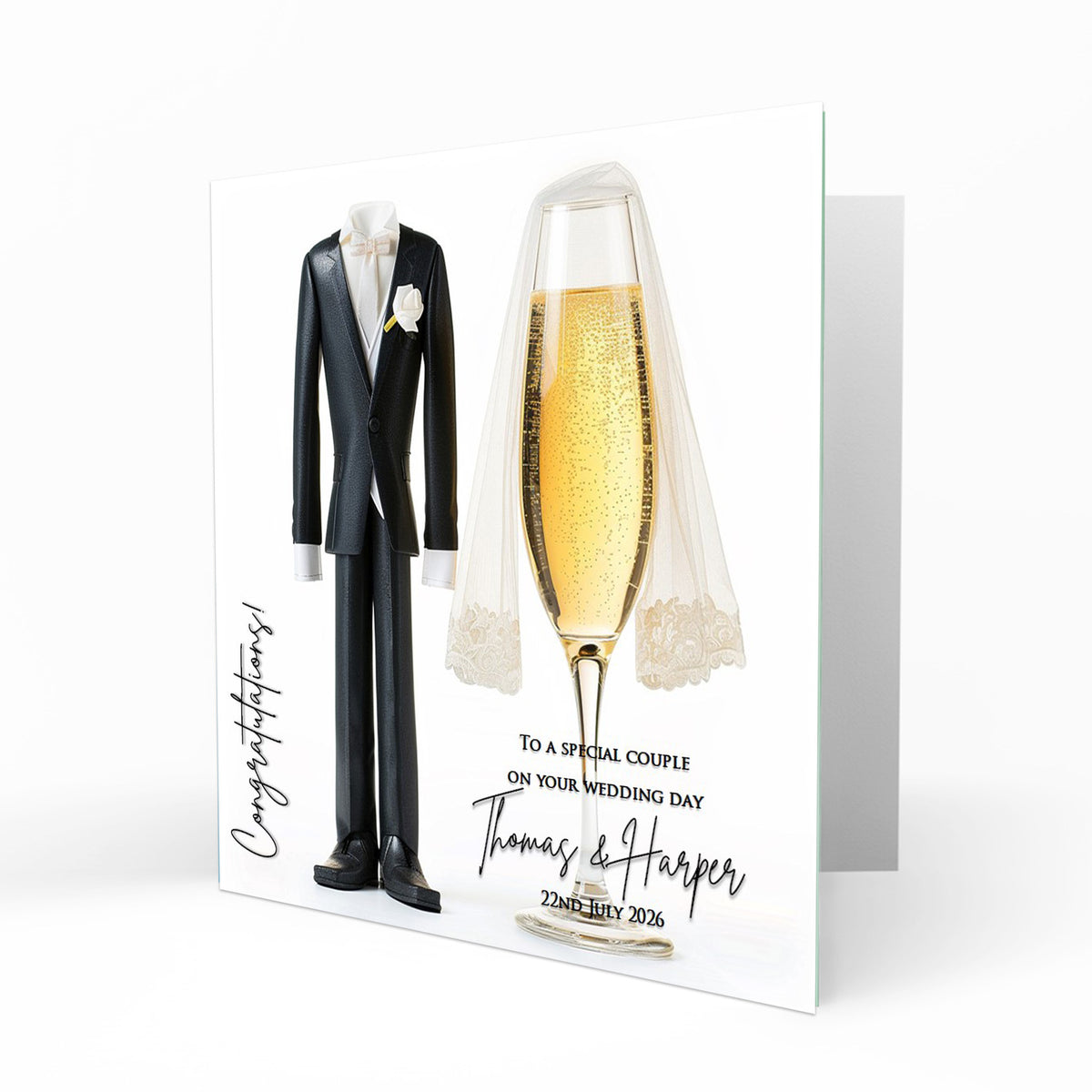 Personalised Wedding Day Card - Wedding Outfit Champagne Flutes
